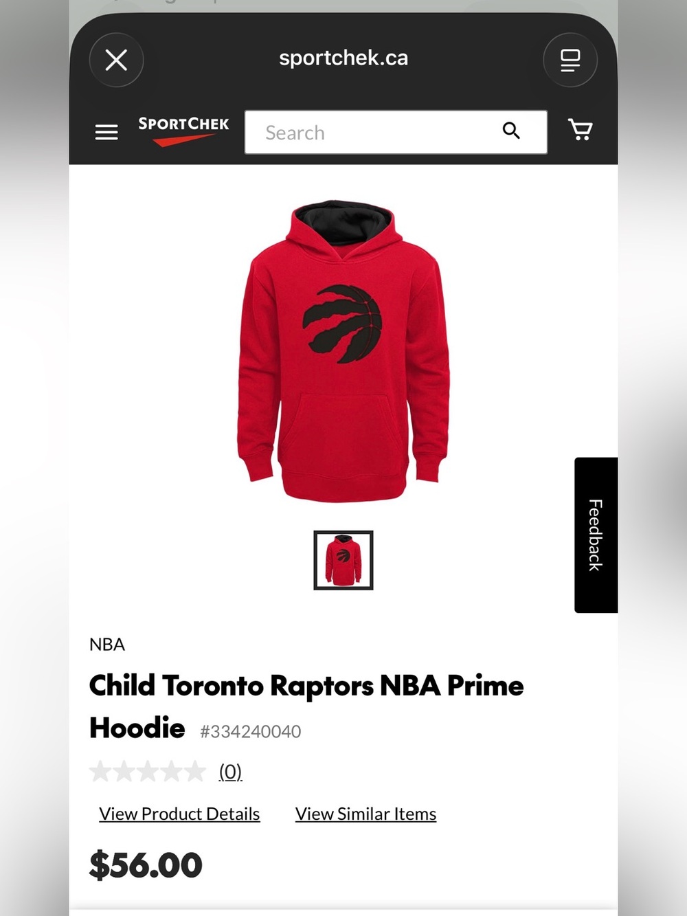 NWT NBA Toronto Raptors Kids Red Hoodie Size L
